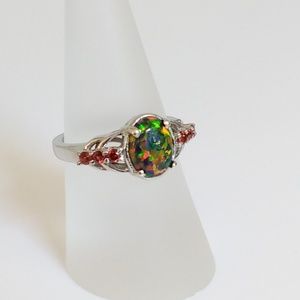 Black Opal & Garnet Ring